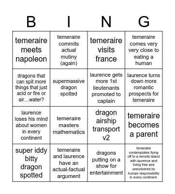 Temeraire Bingo Card