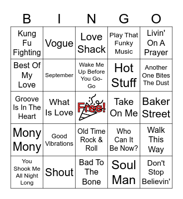 Party Playlist Bingo Card
