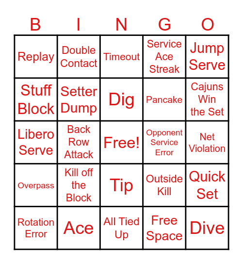 LOUISIANA VOLLEYBALL Bingo Card