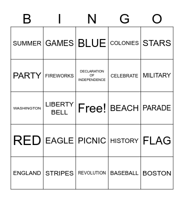 4th of July Bingo Card