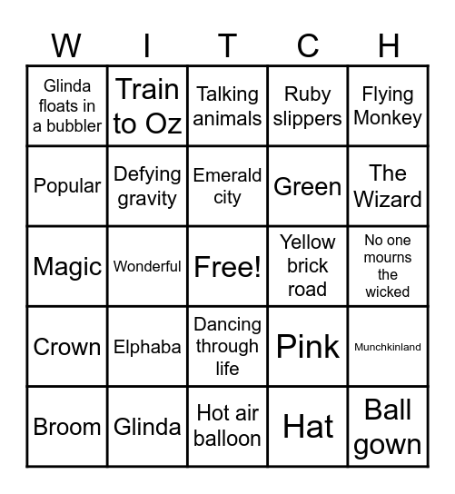 Wicked Bingo Card