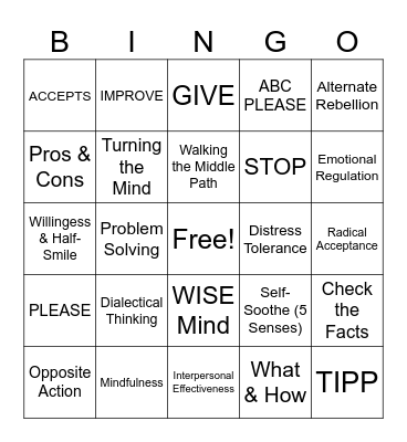 DBT Bingo Card