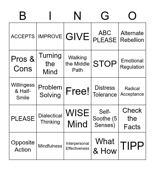 DBT Bingo Card