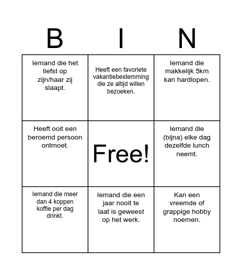 Mensenbingo Card
