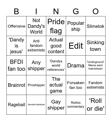 Search dandys world on tiktok Bingo Card