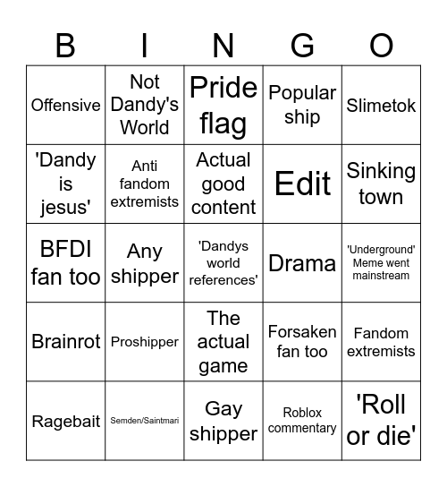 Search dandys world on tiktok Bingo Card