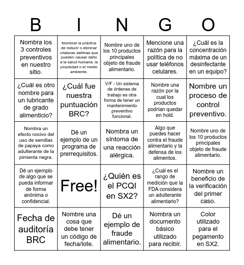June Quality Bingo Card