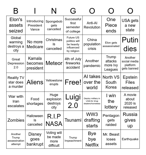 Second Half Of 2025 Bingo Card Bingo Card