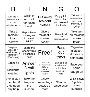 Healthcare Human Bingo Card