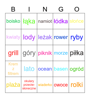 Wakacyjne bingo Card