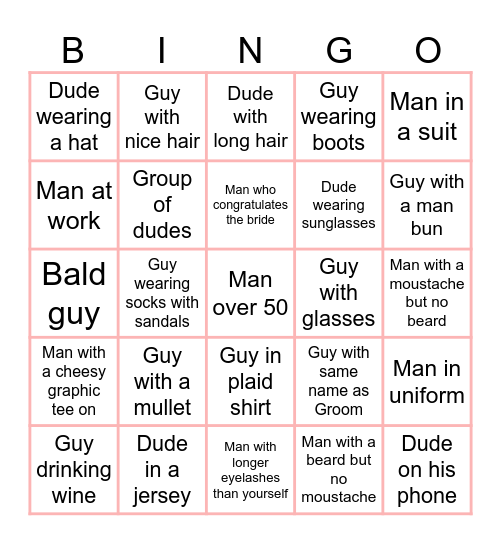 Scavenger "Man" Hunt Bingo Card
