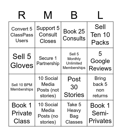 Rumble Bingo YT FOH Bingo Card