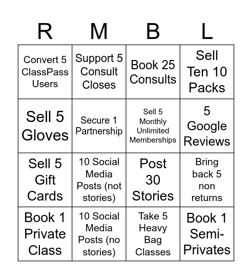 Rumble Bingo MP FOH Bingo Card