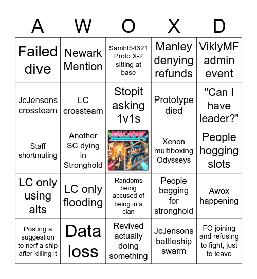 Your average Galaxy experience Bingo Card
