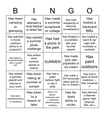 Let’s Get to Know You Bingo – Summer Edition Bingo Card