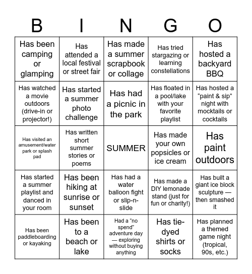 Let’s Get to Know You Bingo – Summer Edition Bingo Card
