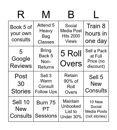 Rumble Bingo PT Bingo Card