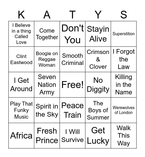 Cover Songs Bingo Card