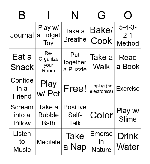 Coping Skills Bingo Card