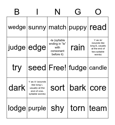 UFLI Bingo Card