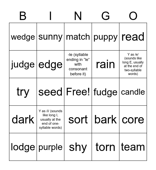 UFLI Bingo Card