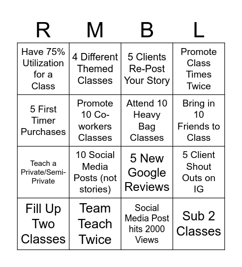Rumble Bingo PT Bingo Card