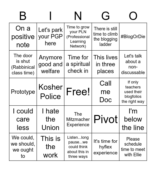 Mitzmacher Bingo Card