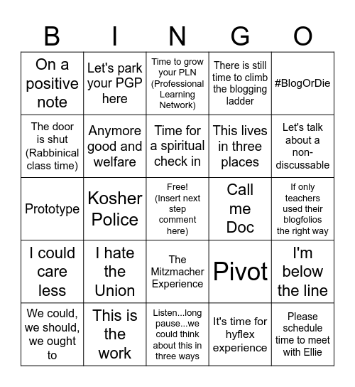 Mitzmacher Bingo Card