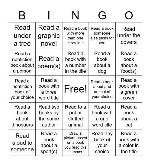 Summer Learning Bingo - Kids Bingo Card
