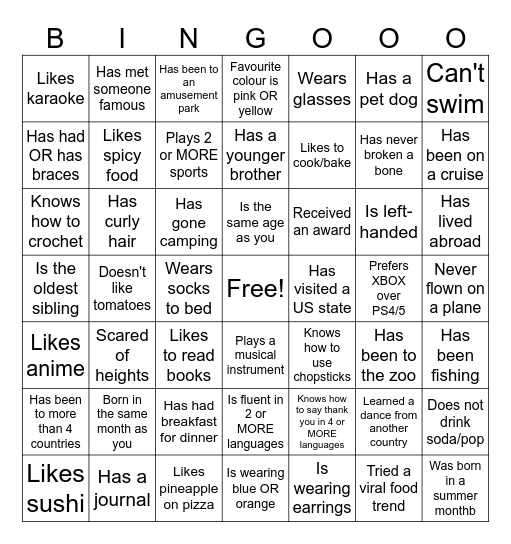 HUMAN BINGO Card