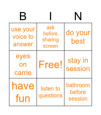 Carrie and Lacey Bingo Card