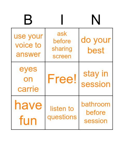 Carrie and Lacey Bingo Card