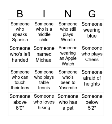 People Bingo! Bingo Card