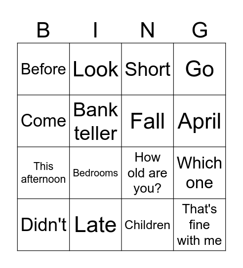 InFlux Bingo Card