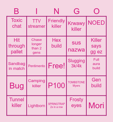 DBD TIME Bingo Card