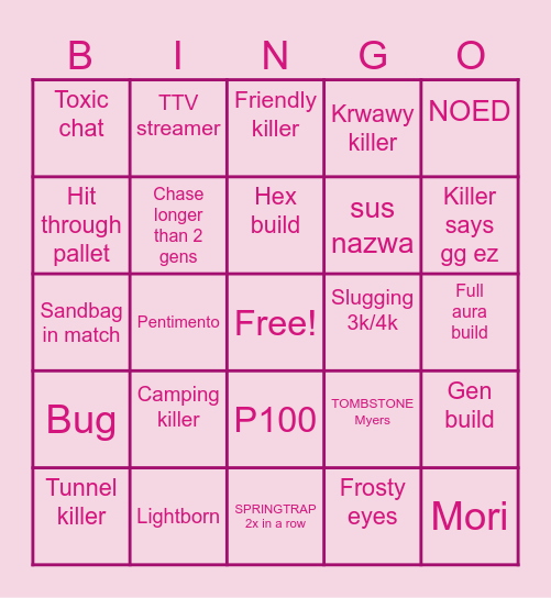 DBD TIME Bingo Card
