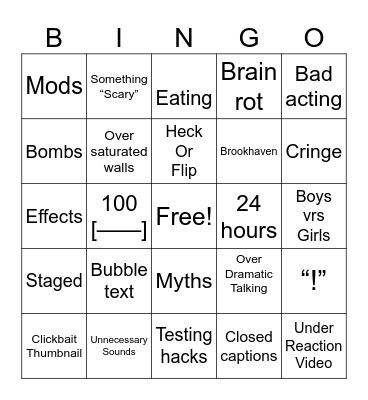 Kids video bingo Card