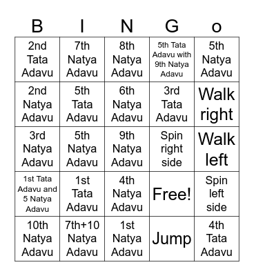 Bharatnatyam Dance Bingo Card