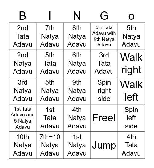 Bharatnatyam Dance Bingo Card