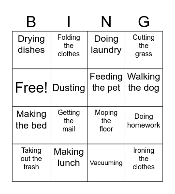 Ironing the clothes Bingo Card