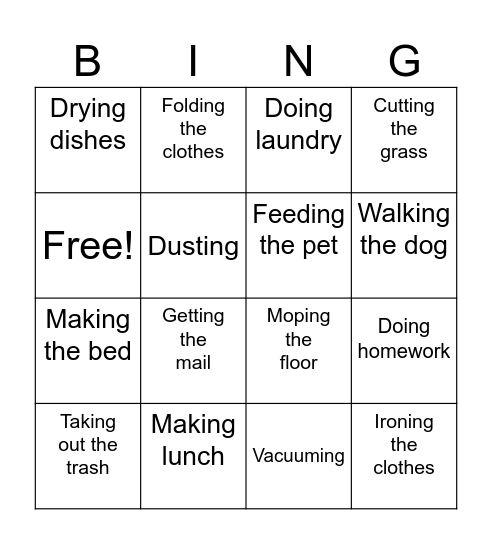 Ironing the clothes Bingo Card