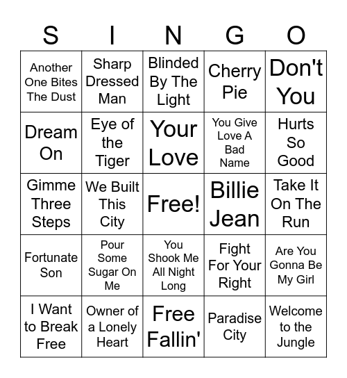 SINGO Bingo Card
