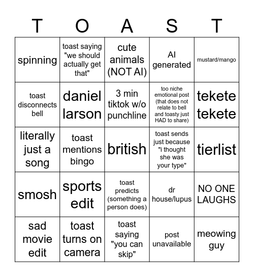 TOAST BINGO 4.0 Bingo Card