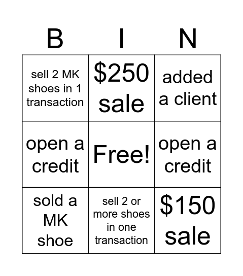 Great Sandal Sale Bingo Card