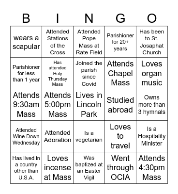 Ministry Bingo Card