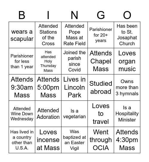 Ministry Bingo Card