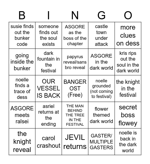 DELTARUNE CHAPTER 5 Bingo Card