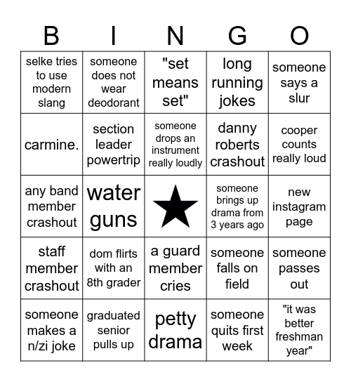 Band Camp Bingo Card