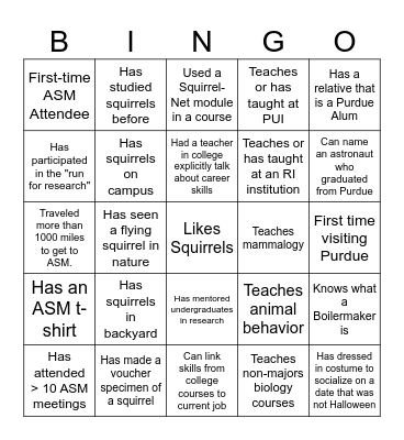 ASM Purdue Workshop Bingo Card