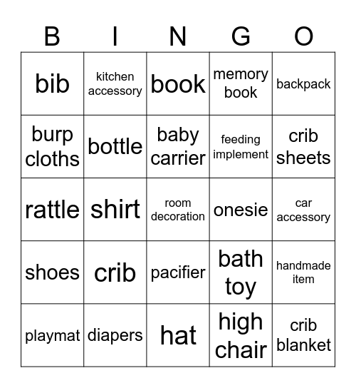 Baines Baby Bingo Card